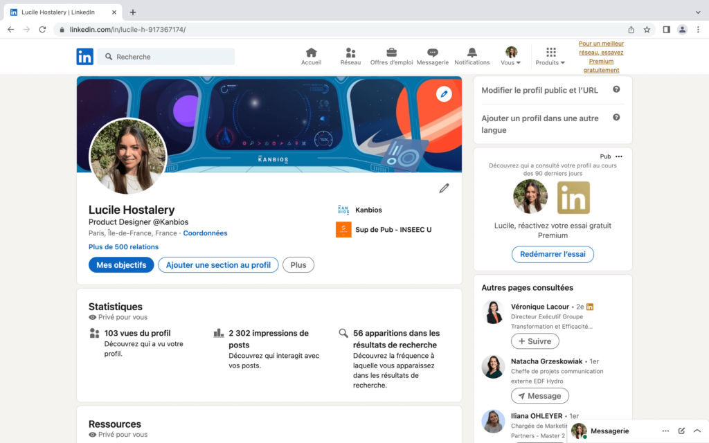 Page profil linkedin de Lucile
